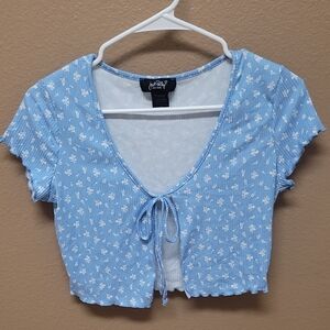Light Blue Floral Tie-Front Blouse 💙